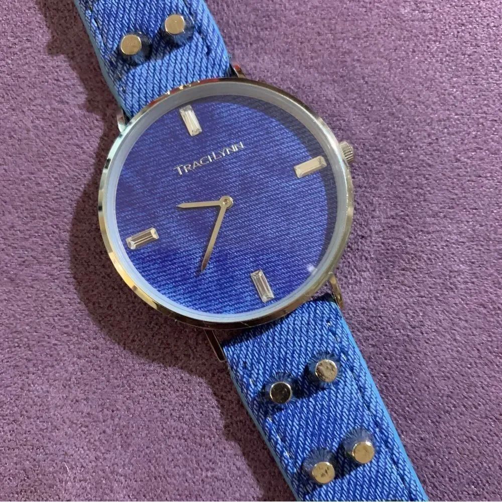 Denim studded wrist watch